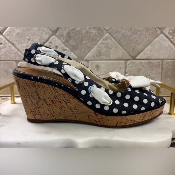 Sperry Polka Dot Bow Open Toe Cork Heel Wedge - Picture 4 of 16
